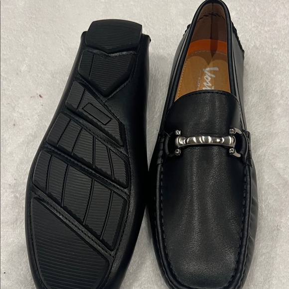 Vostey Other - Vostey Black Leather Men's Loafers with Silver Accent